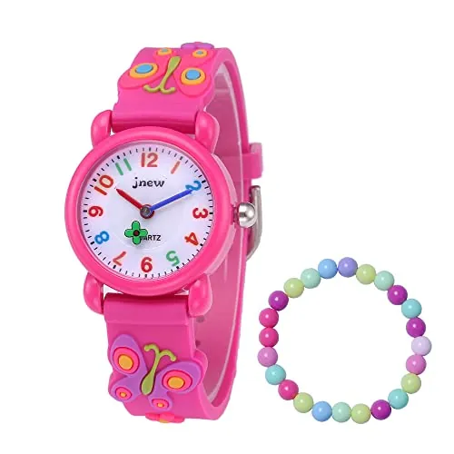 MUXIJIA Relojes de Pulsera para Niñas de 3 a 10 años, 3ATM / 30M Impermeable Analógicos Cuarzo Reloj 3D Dibujos Animados Mariposa Correa de Silicona Reloj para Niños