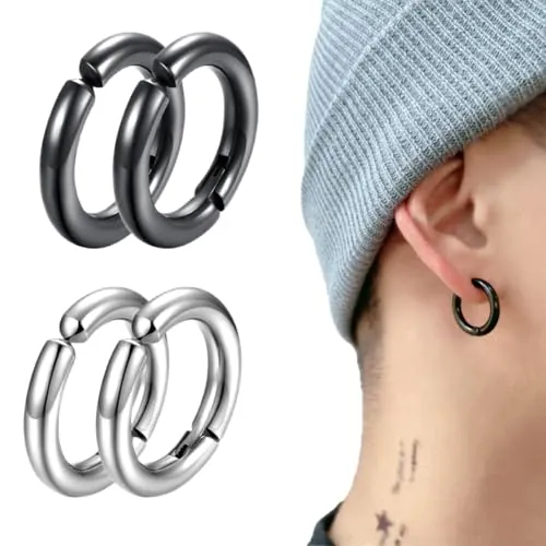 SULIUDAJI: Pares de pendientes de clip de oreja no perforados para hombres y mujeres, acero inoxidable, joyería no perforada con clip de oreja