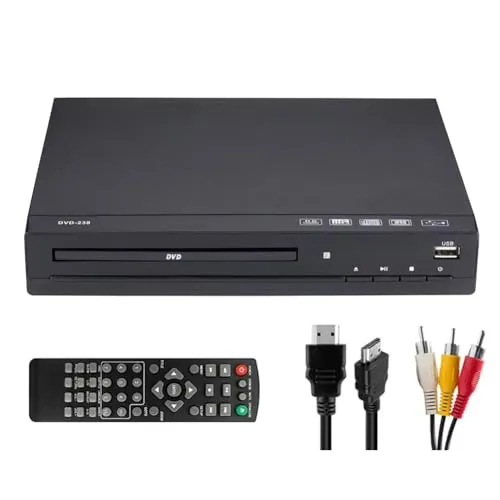Kquepo Reproductor de DVD M238 HD 1080P con Control Remoto, Compatible con USB, MP3, MP4, Reproductor de DVD Doméstico para TV, Proyectores, Enchufe Europeo.
