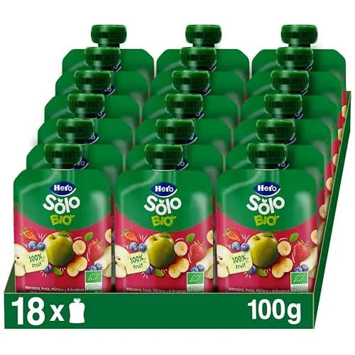 Hero Solo Bio Bolsitas Manzana Fresa y Arándanos Desde 6 Meses, 18x100g