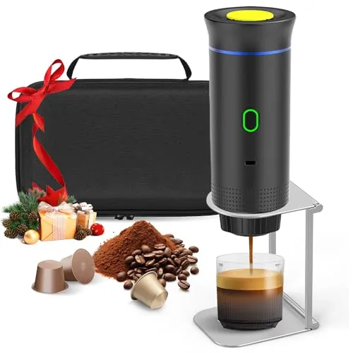 Bostar Máquina de Café Portátil con Bolsa de Transporte/Soporte de Café Plegable, 3 en 1 Cafetera Espresso Eléctrica Portátil (Negro)