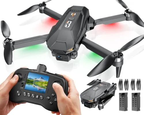 Mini Dron con Cámara de 1080P Para Niños Adultos,FPV RC Drone con Mando Distancia Pantalla LCD de 2,8",2 Baterías (Autonomía de 30 Minutos),Vídeo en Directo,Motor sin Escobillas,Plegable,<250g,C0