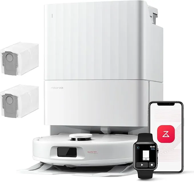 roborock Robot Aspirador QV 35A Set, 8000Pa de succión, Dos mopas giratorias elevables, cepillos antienredos, tecnología reactiva para Evitar obstáculos, navegación y mapeo,Blanco