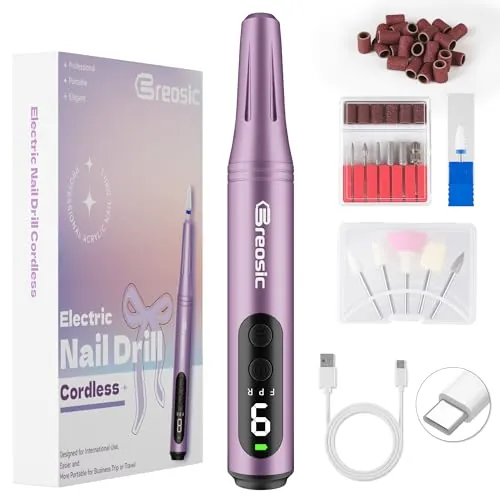 Breosic Torno para Uñas Profesional lima electrica uñas 12 en 1, Violeta