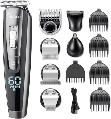 Hatteker Barbero Electrico Cortapelos Profesional Hombre Recortador Pelo Cortadora de Pelo Recargable Máquina de Afeitar Recortadora Barba y Precisión Impermeable 5 en 1