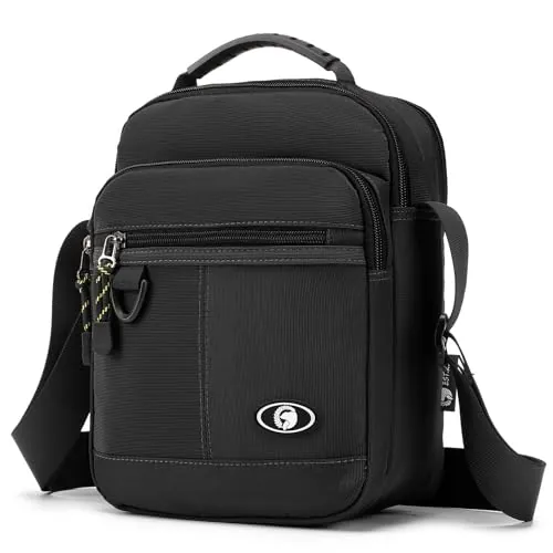 SPAHER Bolso Hombre Bandolera Bolso de Mensajero Hombre Casual Bolsos de Mano Nylon Impermeable Negocio Bolso Caballero Mariconeras Man Bag para IPad Mariconeras para Hombres Negro