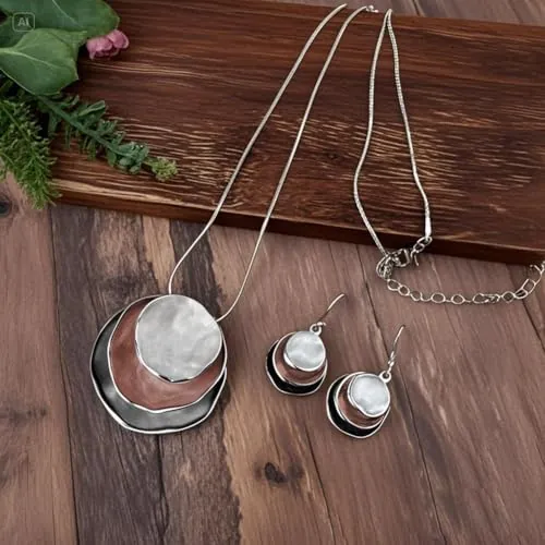 Juego de collar y aretes bohemios, conjunto de joyería vintage, collar de disco colgante de moda, conjuntos de joyas redondas irregulares para mujer, Talla única, Acero aleado, No es una piedra