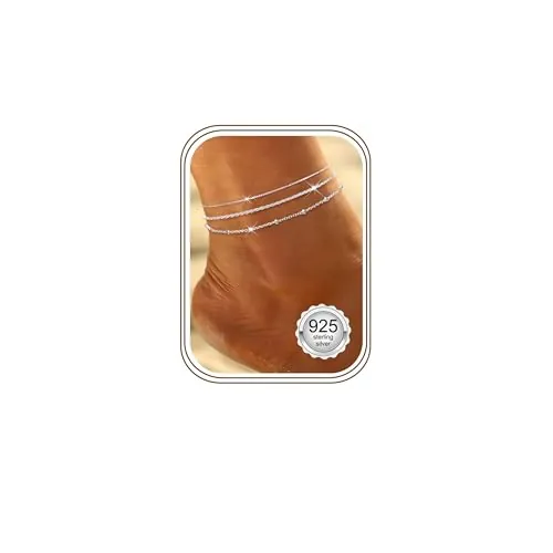 ORAZIO 3 Piezas Tobillera Plata De Ley 925 Mujer Pulsera Tobilleras Pulseras Impermeable Ajustable Pulseras Tobilleras Mujer B
