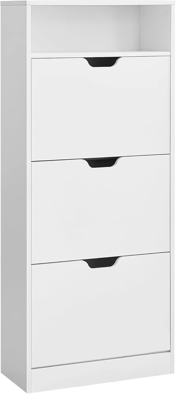 VASAGLE Zapatero 3 Compartimientos, Zapatero con Puerta Abatible, Organizador de Zapatos, Estante, División Ajustable, 14-18 Pares de Zapatos, Pasillo, 24 x 60 x 139 cm, Blanco Nube LBC046W01