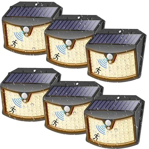 Luz Solar Exterior con Sensor de Movimiento, 6 Paquete/3 Modos IP65