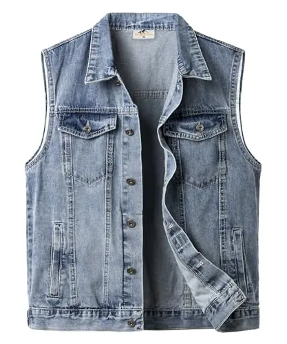 Yukirtiq Chaleco de Jeans para Hombre Chaleco Vaquero Moto Chaqueta Tejana Sin Mangas Colete de Tela, Azul, S