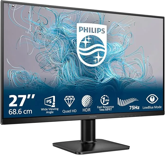 Philips 27E2N1500L - Monitor 27 Pulgadas QHD, 75Hz, LCD, IPS, 1 ms MPRT, Adaptive Sync., HDR10 (2560x1440, 1x HDMI 1.4, 1x DP 1.4), Negro