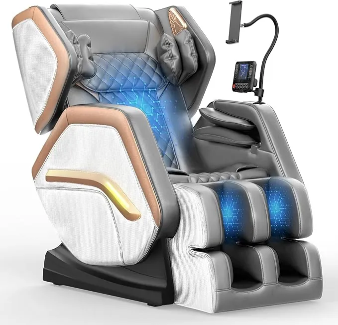 Sillón de Masaje, sillón reclinable de Cuerpo Completo con 14 Rodillos, 8 Bolsas de Aire, función de calefacción, Masaje de pies, Altavoz Bluetooth, Control Remoto táctil