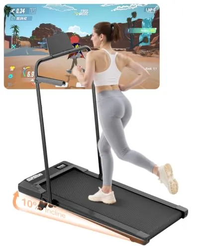 Superun Cinta de Correr con Inclinación, 2,5-3 CV, 1-12km/h, Control App | Caminadora Electrica para casa, Pantalla LED, Carga 136kg, 1-12km/h, Cursos de Entrenamiento y Carreras Multi-Curso, 95cm