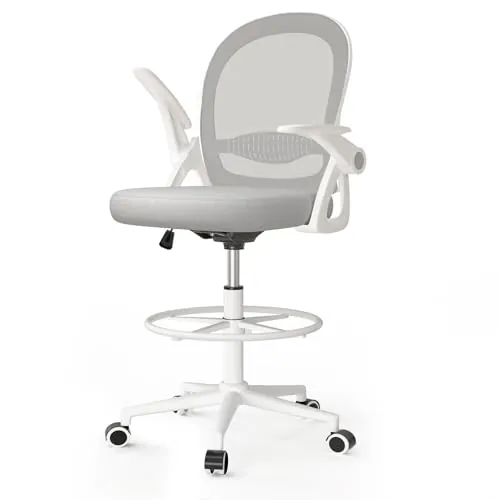 naspaluro Silla de Oficina con Anillo Reposapiés, Silla de Escritorio Gris