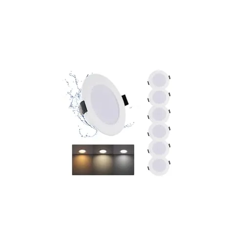 Grebeam 7W LED Techo Empotrable 230V, Downlight Foco Interior para Baño, 3000K/4000K/6000K, Agujero de corte: φ95-110mm Ojos de Buey LED para Techo para Baño Cocina Salón, 6er
