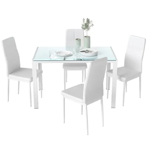 HOMCOM Conjunto de Comedor de Mesa y 4 Sillas 5 Piezas Blanco
