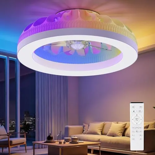 Ateroll Ventilador de Techo con luz, 48CM RGB Lampara Ventilador Techo con Control Remoto, Ventilador Silencioso de 6 Velocidades con Temporizador y Memoria, Dimmable 3000K-6500K para Dormitorio Salón