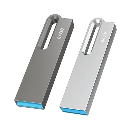 JOIOT Memoria USB 64GB Pendrive USB 3.0 Flash Drive Metal 64 GB Pen Drives Impermeable para PC Computador, 2 Unidades 64GB de Color Negro y Plata