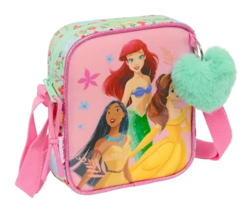 PRINCESAS DISNEY BLOOM - Bandolera Pequeña, Bandolera Infantil, Bolso Niño, Ideal para Niños de 5 a 14 Años, Cómoda y Versátil, Calidad y Resistencia, 16x4x18 cm