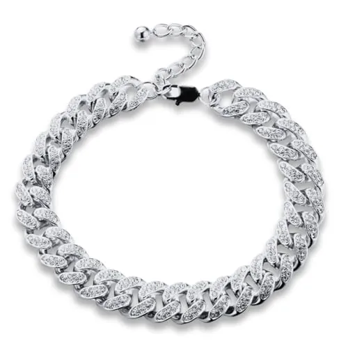 HALUKAKAH Tobillera de Eslabones Cubanos con Diamantes Chapado en Platino para Hombres - Más de 300 Diamantes de Laboratorio - Ancho 13mm Longitud 24.5cm con Cadena Ajustable - Con Caja de Regalo