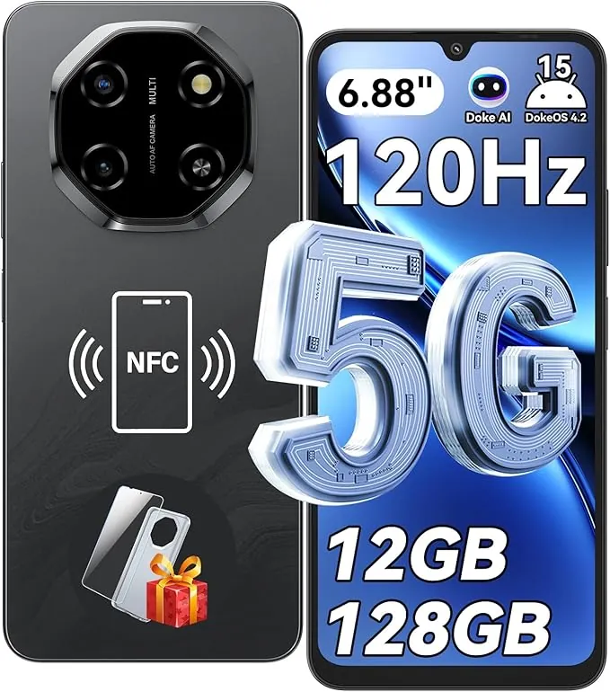 Blackview Shark 6 Smartphone 5G, 6.88" 120Hz Telefonos Moviles, Telefono Android 15, Mobile Phone 12GB+128GB, Unisoc T8100, 5000mAh, 16+8MP, 5G Dual SIM/Face ID/Fingerprint/OTG/GPS/NFC