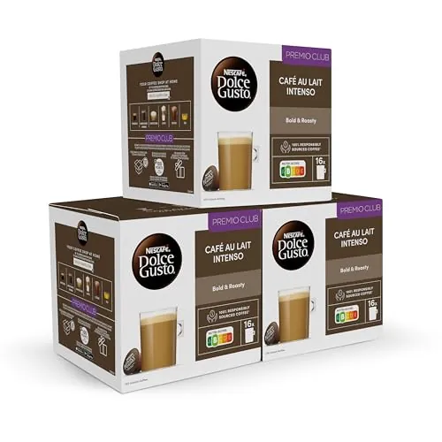 NESCAFÉ Dolce Gusto Café con Leche intenso - Cápsulas de Café, 48 Cápsulas (3x16) - Intensidad 9 - Originales para cafeteras Dolce Gusto