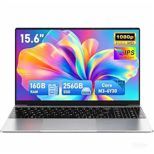 FUNYET 2026 Nuevo Ordenador Portátil, PC Portátil de 15,6 Pulgadas,Laptop Core M3-6Y30, 16 GB de RAM, 256 GB de SSD,IPS 1920 x 1080 FHD, Apertura de 180°,batería de 5000 mAh,Type-C