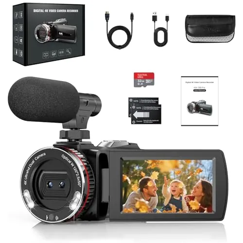 ZIMOCE Cámara de Vídeo 4K 60FPS 48MP Videocámara 21X Digital Zoom Camcorder Video Camera, Pantalla de 3.0'' y 270° Vlogging Cámara para Youtube, Tarjeta de 32 GB, Cable HDMI y 2 Baterías (21X CAM)