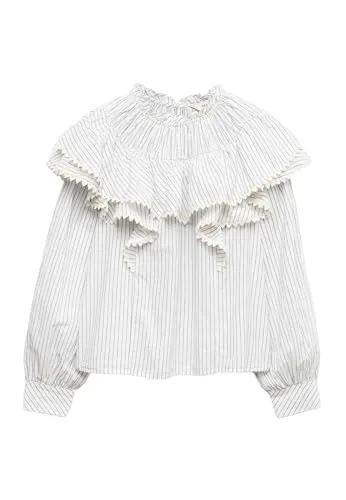 Marks & Spencer Blusa 100% algodón de Rayas y Detalle de Encaje Mezcla De Azul UK 24 (EU 52)