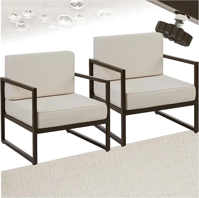 tectake® Conjunto Jardín Exterior de Acero, Sillones Terraza con Acolchado Grueso, Sillas Jardín con Pies Ajustables, Muebles Jardín Exterior, Fundas Repelentes al Agua, Sofás para Jardín - 2 plazas