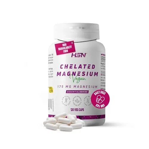 HSN Magnesio Bisglicinato 350mg (Mineral Elemental por dosis diaria) | 120 Cápsulas Vegetales | Suplemento de Magnesio Quelado Vegano Sin Gluten, No-GMO