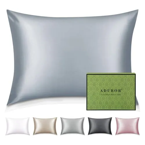 Adubor Funda de Almohada Seda de Morera 100%, Gris, 70x40CM