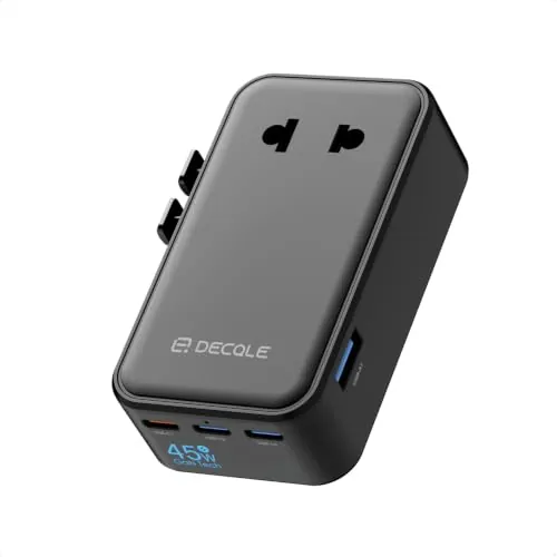 decqle “Air” Adaptador Enchufe Universal con 3 USB-C(GAN 45W) ＆ 1 USB-A | Adaptador de Viaje, NO Un Convertidor de Tensión, para EU, Reino Unido, Americano, Canadá, Australia & 200+ País (Negro)