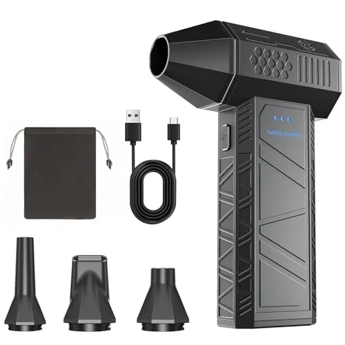 WOLFANG Soplador de Aire Eléctrico 110000 rpm, 3 Velocidades, Inalámbrico | Soplado potente y preciso para limpiar PC, teclado, coche y hogar; inalámbrico, reutilizable y con carga rápida