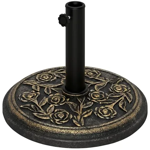 Outsunny Base para Sombrilla de Jardín de 9 kg Soporte de Parasol Redondo de Resina para Postes de 38mm/48mm Ø45,5x31 cm Bronce