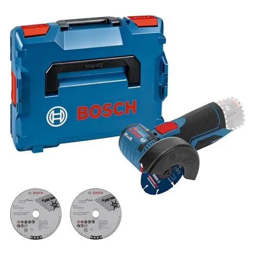 Bosch Professional 12V System amol. ang. batería GWS 12V-76 (incl. 2 discos corte Expert for Inox, 1 disco corte metal duro Carbide Multi Wheel, 2 bandejas L-BOXX, L-BOXX, sin batería/cargador)