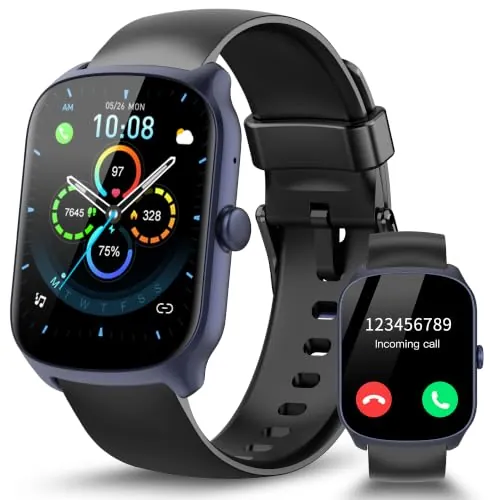 STECEi Smartwatch Hombre Mujer, Pantalla Curva HD de 1,95", Reloj Inteligente con Contestar/Realizar Llamadas, 112 Modos Deportivos, Podómetro/Sueño/Frecuencia Cardíaca, IP68 Sumergible, Marco Azul
