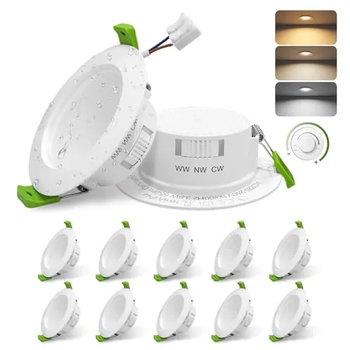 GY 12 Pack Clase B Focos LED Techo Regulable 3.5W 552LM Downlight Empotrable, 3000K/4000K/6500K Cálido/Neutro/Frío, Corte 65-80mm, IP44 Ojos de Buey para Baño, Certificado por TÜV Rheinland