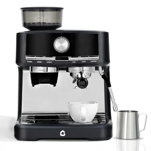 Garvee Cafetera Espresso Semiautomática, 15 Bar, Molinillo Incorporado De 30 Niveles, Espumador De Leche, Portafiltros De 58 mm, Depósito De 1,5L, Fácil De Limpiar.