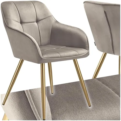tectake® Sillas de Comedor Elegantes, Tapizado Aterciopelado, Respaldo Continuo, Sillas Comedor Modernas, Silla Dormitorio, Silla Nordica, Butacas de Salon - 1 Silla Gris Topo