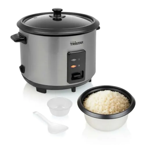 Tristar Olla Arrocera, 1,8 L, Recipiente Interior Antiadherente | Hasta 10 tazas, Función mantener caliente, Tapa de cristal, Carcasa de acero inoxidable, RK-6148
