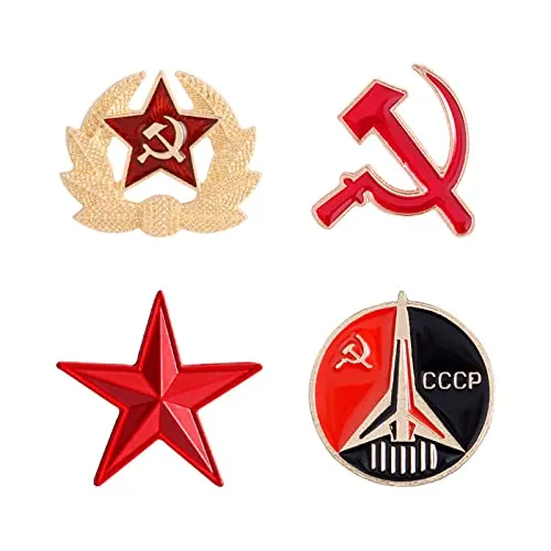 4 Piezas Pin de Estrella Soviética para Sombrero Insignia Pin Broche Martillo y Hoz para Familia Abuelo Regalo Comunismo Soviético