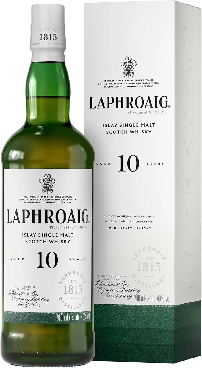 Laphroaig 10 Años Single Malt Escoces Peated Whisky Escoces, 40% - 700 ml