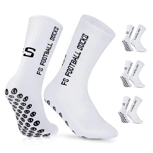 Gohanny Calcetines de Fútbol para Hombre Mujer Kinder, 3 Pares Calcetines de Deportivos Antideslizantes, Tallas 39-46, Football Socks para Ciclismo Yoga,Blanco