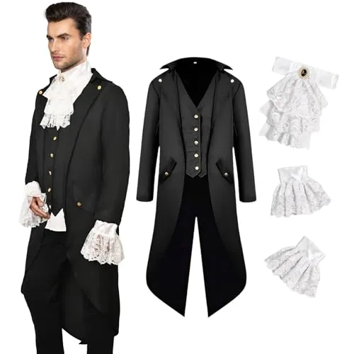 YQVGFBY Ropa medieval para hombre, disfraz medieval, chaqueta steampunk, abrigo gótico, frac victoriano, disfraz para hombre, disfraz de Halloween pirata de vampiro (estilo A, S)