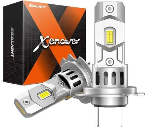 SEALIGHT H7 LED 140W Bombilla, 46000 lm 7 veces más brillo, tamaño mini 1:1 con ventilador de 14000 RPM, 900% de luminosidad, 6500 K blanco frío, Plug and Play, paquete de 2