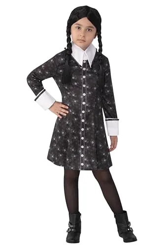 Rubies Disfraz Miércoles Addams para niña, Vestido impreso, Oficial Wednesday, Miercoles Addams para Halloween, Carnaval, Cosplay y Fiestas