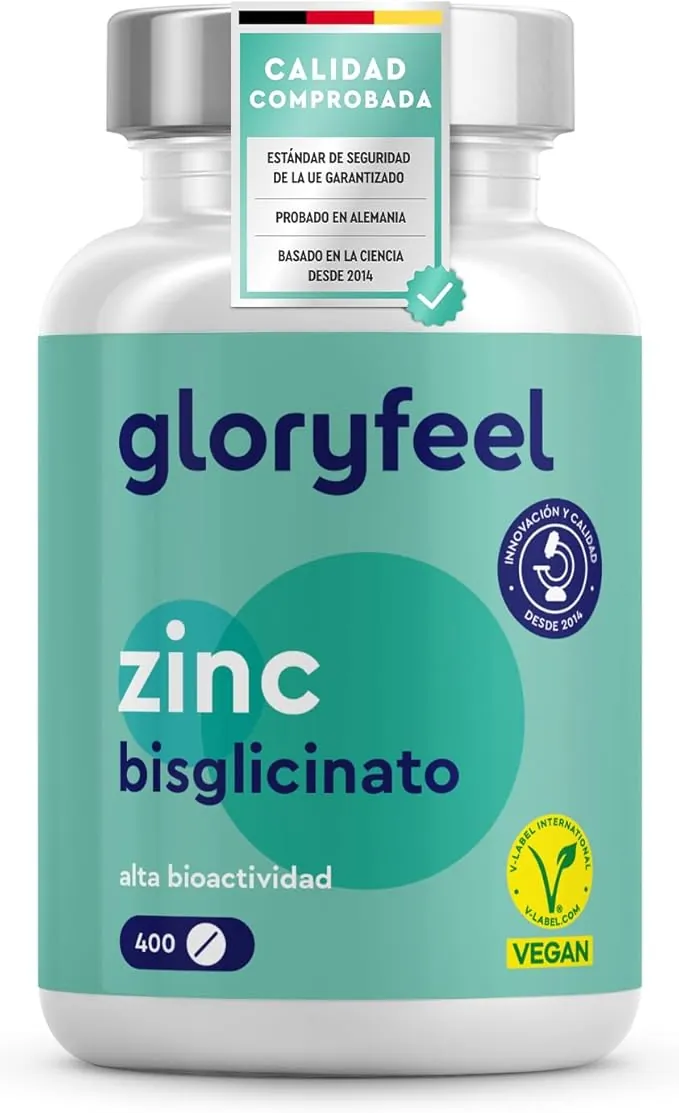Zinc 25mg - 400 Tabletas (+1 año) - Bisglicinato de Zinc puro (Quelato de Zinc) - Zinc elemental de alta biodisponibilidad - Probado en laboratorio en Alemania