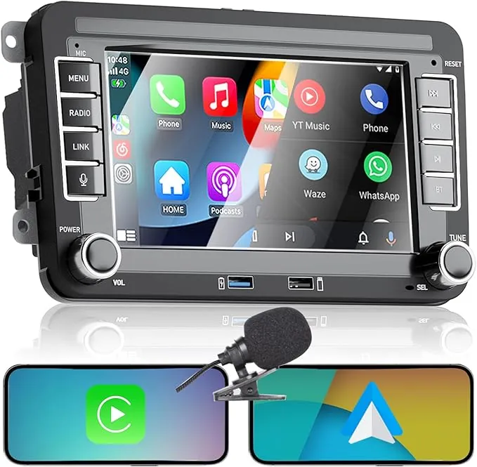 【Mejora】 Radio de Coche de Doble DIN de Coche para Golf 5 6 Passat Jetta Caddy CC Polo Tiguan EOS Touran T5 Carplay inalámbrico Android, 7 Pulgadas Pantalla Táctil con/Bluetooth/FM/Am/USB/DPS/RDS